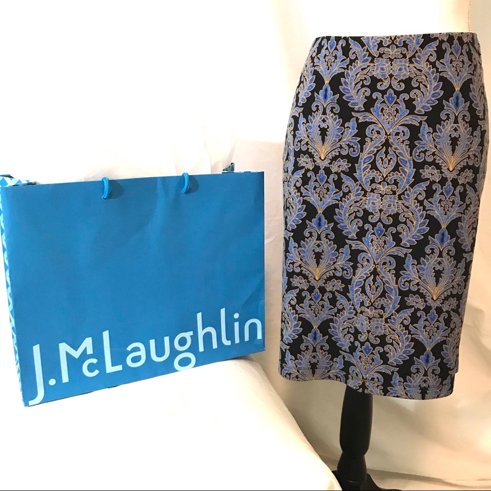J. McLaughlin Black, Blue & Gold Pencil Skirt